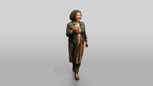 Woman Walking with Coffee Cup - 3D character model, view 1