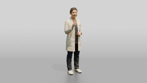 Young East Asian Woman Doctor with Hand Raised - 3D character model, view 1