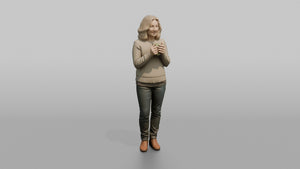 Mother Holding A Coffee Mug With Both Hands, Warming Them - 3D character model