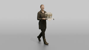 Cocktail Server Woman Balancing A Tray Of Champagne Glasses - 3D character model