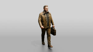 White Man Walking with a Briefcase in Waxed Jacket - 3D character model, view 1