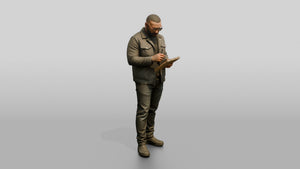 Homeless Man Sketching in a Small Notepad - 3D character model, view 1