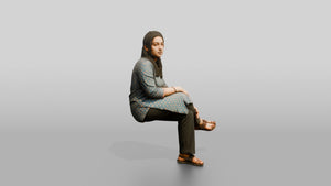 Homeless Woman Sitting with a Distant, Unfocused Gaze - 3D character model, view 1
