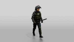 Riot Police Officers Walking with Batons - 3D character model, view 1