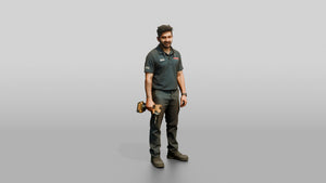 Mechanic Holding an Impact Driver - 3D character model, view 1
