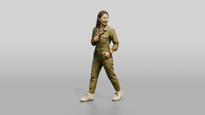 Woman Standing in an Olive Jumpsuit - 3D character model, view 1