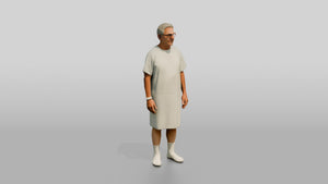 Elderly Man Patient Standing in a Gown - 3D character model, view 1