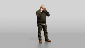 Homeless Man Looking Thoughtful While Rubbing His Temples - 3D character model, view 1