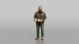Farmer Holding Open Water Flow Meter Gauge - 3D character model, view 1