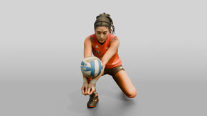 Female Volleyball Player in Orange Jersey - 3D character model, view 1