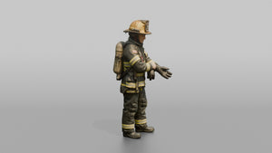 Firefighter Woman Securing Turnout Gear Gloves Onto Her Hands - 3D character model, view 1