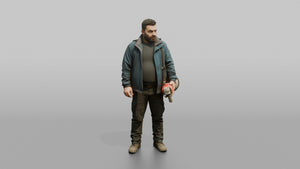 Protester Man Holding a Megaphone and Helmet - 3D character model, view 1