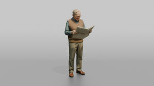 Grandfather Holding A Newspaper, Reading Through His Glasses - 3D character model
