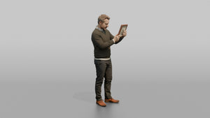 Man Customer Holding Up A Picture Frame To Inspect It Closely - 3D character model