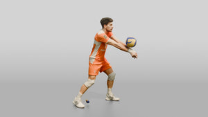 Male Volleyball Player in Orange and White Kit - 3D character model, view 1