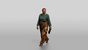 Curvy African Woman in a Printed Wrap Dress Carrying a Briefcase - 3D character model, view 1