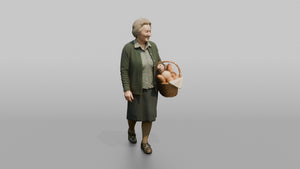 Grandmother Carrying A Wicker Basket Of Fresh Bread - 3D character model