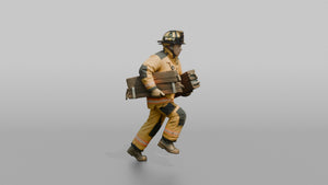 Firefighter Man Sprinting Forward While Carrying Heavy Wooden Stabilization Chocks - 3D character model, view 1