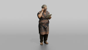 Grandmother Adjusting Her Glasses While Reading A Recipe Card - 3D character model