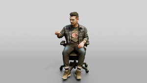 Man Gesturing from an Office Chair - 3D character model, view 1