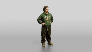 Skater Style Woman in Hoodie - 3D character model, view 1