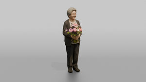 Grandmother Holding A Bouquet Of Garden Flowers - 3D character model