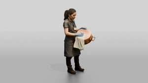 Dishwasher Drying a Copper Pan - 3D character model, view 1