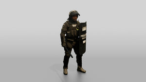Riot Police Officer Standing with Marked Shield - 3D character model, view 1