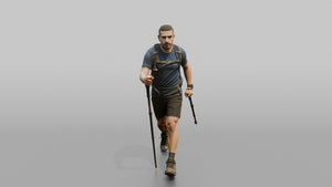 Speed Hiker Walking with Dual Poles - 3D character model, view 1
