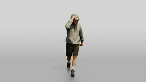 Man Pulling Up Linen Hoodie - 3D character model, view 1