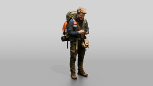 Weary Backpacker Checking Phone Map - 3D character model, view 1