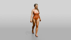 Woman in Terracotta One-Piece Swimsuit Walking - 3D character model, view 1