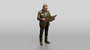 White Man in Waxed Jacket Checking a Map - 3D character model, view 1