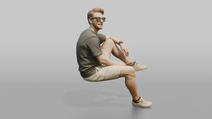 Dutch Man Sitting Relaxed in a Box-Cut T-Shirt - 3D character model, view 1