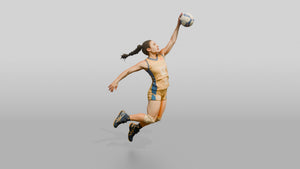 Hispanic Female Volleyball Player in Gold and Blue Uniform - 3D character model, view 1