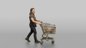 Woman Customer Pushing A Shopping Cart With An Empty Child Seat - 3D character model