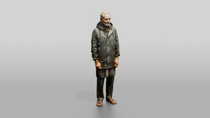 Elderly Indian Man Standing Calmly in the Rain - 3D character model, view 1