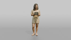 Vacationer Wearing Pastel Yellow Romper And Slides - 3D character model, view 1