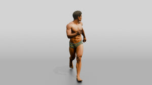 Mestizo Man in Zig-Zag Swim Brief Beach Walk - 3D character model, view 1