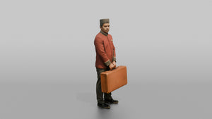 Bellhop Man Carrying A Single Large Suitcase With Both Hands - 3D character model