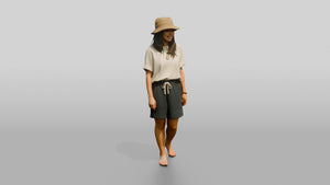 Woman Shifting Stance in Beach Pose - 3D character model, view 1