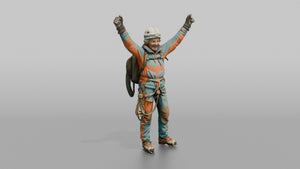 Mountaineer Raising Her Arms in Victory - 3D character model, view 1