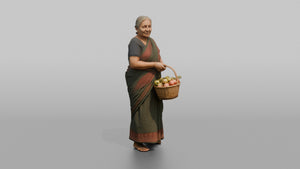 Grandmother Carrying A Basket Of Freshly Picked Apples - 3D character model