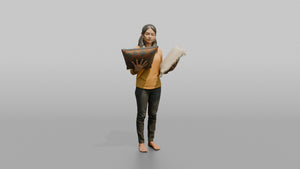 Woman Customer Comparing Two Throw Pillows Side By Side - 3D character model