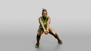 Black Female Volleyball Player in Neon Green Uniform - 3D character model, view 1
