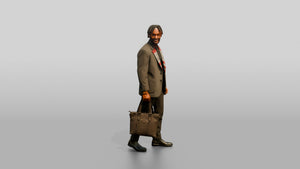 Stylish African Man in an Oversized Blazer with a Tote Bag - 3D character model, view 1
