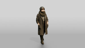 Asian Woman Walking in Oversized Scarf - 3D character model, view 1