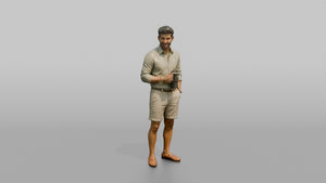 Vacationer Wearing Fitted Linen Shirt - 3D character model, view 1