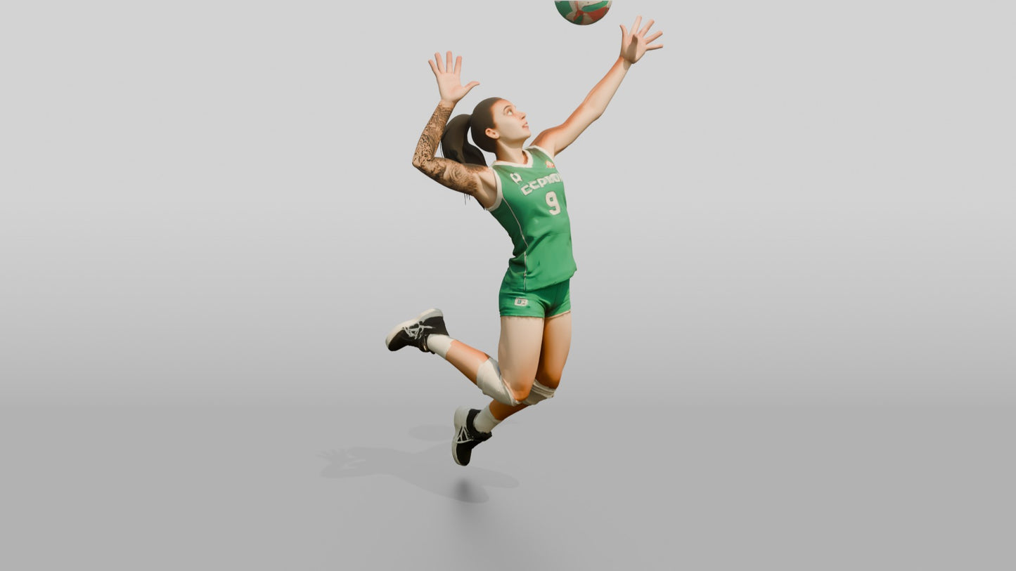 Hispanic Female Volleyball Player in Green Kit