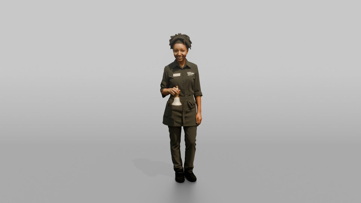 Server Woman Holding A Small Service Bell - 3D character model, view 5